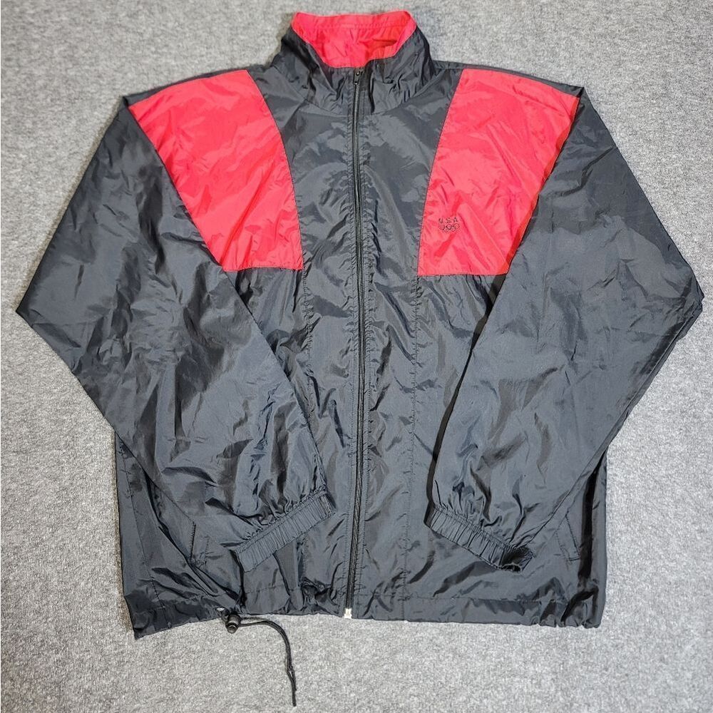 Vtg 90s USA Olympics Windbreaker Jacket Men’s L Red Black Nylon Colorblock